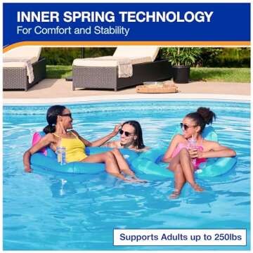 SwimWays Spring Float Premium SunSeat Pool Chairs for Swimming Pool, Inflatable Pool Floats Adult with Fast Inflation for Ages 15 & Up, Sky Blue