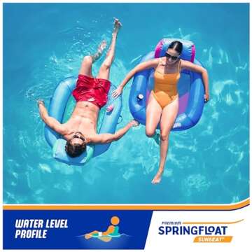 SwimWays Spring Float Premium SunSeat Pool Chairs for Swimming Pool, Inflatable Pool Floats Adult with Fast Inflation for Ages 15 & Up, Sky Blue