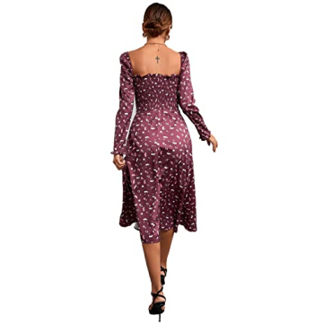 Umenlele Floral Midi Dress Puff Sleeve Square Neck