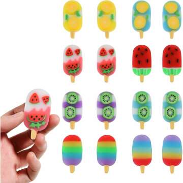 Cute Fruit Shaped Ice Cream Erasers for Kids
