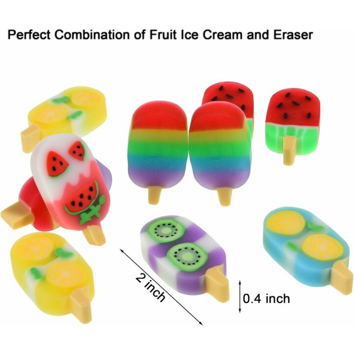 Cute Fruit Shaped Ice Cream Erasers for Kids