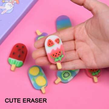 Cute Fruit Shaped Ice Cream Erasers for Kids