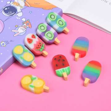 Cute Fruit Shaped Ice Cream Erasers for Kids