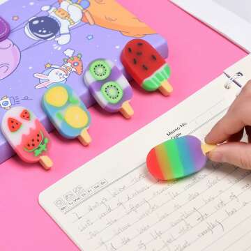Cute Fruit Shaped Ice Cream Erasers for Kids