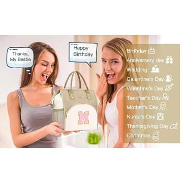 UTOTEBAG Initial Lunch Bag Women, Preppy Teen Girls Lunch Box Adult Cooler Lunchbox Container for Wo...