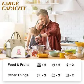 UTOTEBAG Initial Lunch Bag Women, Preppy Teen Girls Lunch Box Adult Cooler Lunchbox Container for Work Picnic, Personalized Mother's Day Gifts for Mom Girlfriend Daughter Grand daughter, Letter A