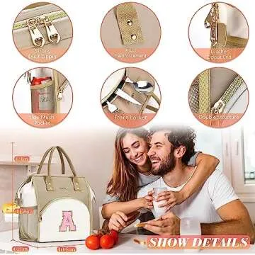 UTOTEBAG Initial Lunch Bag Women, Preppy Teen Girls Lunch Box Adult Cooler Lunchbox Container for Work Picnic, Personalized Mother's Day Gifts for Mom Girlfriend Daughter Grand daughter, Letter A