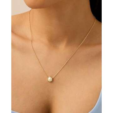 PAVOI 14K Yellow Gold Plated Mother of Pearl Gemstone Pendant Necklace | Gemstone Dainty Chain Neckl...