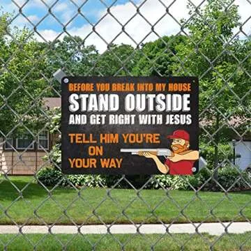 SmartSign 10 x 14 inch 'Before You Break Into My House Stand Outside And Get Right With Jesus' Funny No Trespassing Sign with Gun Owner Graphic, 40 mil Laminated Rustproof Aluminum, USA-Made