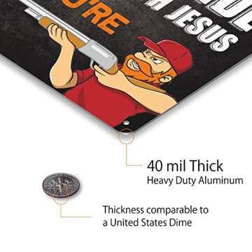 SmartSign 10 x 14 inch 'Before You Break Into My House Stand Outside And Get Right With Jesus' Funny No Trespassing Sign with Gun Owner Graphic, 40 mil Laminated Rustproof Aluminum, USA-Made