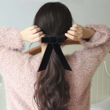 Lurrose Hair Bow Clips Large Bowknot French Barrettes Spring Hair Clips Hairpins Headdress for Women and Girls (Black)
