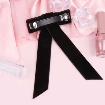 Lurrose Hair Bow Clips Large Bowknot French Barrettes Spring Hair Clips Hairpins Headdress for Women and Girls (Black)