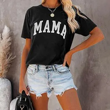 Tomteamell Mama Shirt Womens Short Sleeve Tops Casual Graphic Tee S Black
