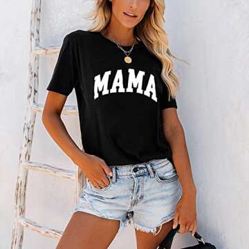 Tomteamell Mama Shirt Womens Short Sleeve Tops Trendy Graphic Tees Casual Mom Tshirt S Black