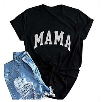 Tomteamell Mama Shirt Womens Short Sleeve Tops Trendy Graphic Tees Casual Mom Tshirt S Black