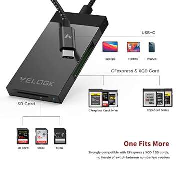 VELOGK 3-in-1 CFexpress/XQD/SD Card Reader - USB C Adapter, Fast Data Transfer