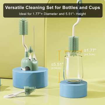 ePiiChua Silicone Bottle Brush Set with Stand, 360° Rotating Silicone Bottle Cleaning Brush Cleaner...