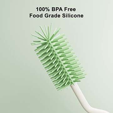 ePiiChua Silicone Bottle Brush Set with Stand, 360° Rotating Silicone Bottle Cleaning Brush Cleaner Set, Long Handle 3 in 1 Multipurpose Silicone Baby Bottle Straw Cleaner Brush (Green)