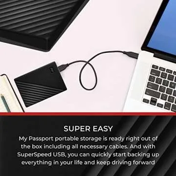 WD 2TB My Passport USB 3.0 Gen 1 Slim Portable External Hard Drive (2019, Black) + Compact Hard Drive Case (Black) (2TB, Black)