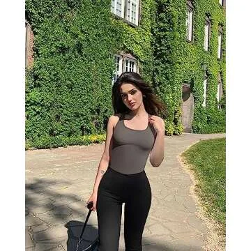 OQQ Women's 3 Piece Sexy Ribbed Sleeveless Racerback Tank Top BodySuit, Black,tea Leaf,beige, Medium