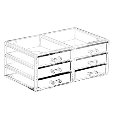 Cq acrylic 1 Pack Clear Stackable Storage Drawers for Vanity,Stackable 6 Drawers Desktop Organizer W...