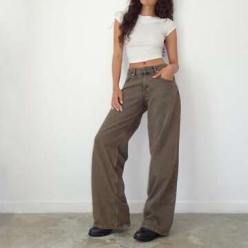 Baggy Wide Leg Jeans for Women Y2K Low Rise Straight Leg Boyfriend Denim Pants Teen Girls Vintage Casual Loose Jeans (Dark Brown, XS)