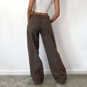 Baggy Wide Leg Jeans for Women Y2K Low Rise Straight Leg Boyfriend Denim Pants Teen Girls Vintage Casual Loose Jeans (Dark Brown, XS)