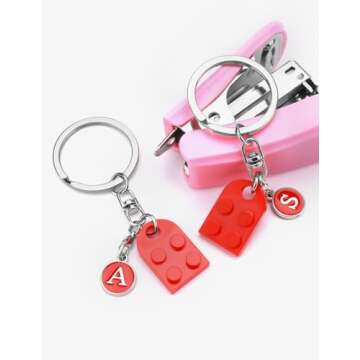 ChunlongFour Stocking Stuffers Brick matching couple heart keychain, personalized couple keychain with full letters A-Z, Valentine's Day gift, Christmas, birthday, and boyfriend/girlfriend gift.