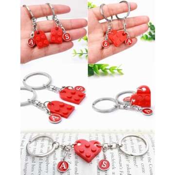 ChunlongFour Stocking Stuffers Brick matching couple heart keychain, personalized couple keychain with full letters A-Z, Valentine's Day gift, Christmas, birthday, and boyfriend/girlfriend gift.
