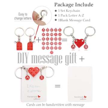 ChunlongFour Stocking Stuffers Brick matching couple heart keychain, personalized couple keychain with full letters A-Z, Valentine's Day gift, Christmas, birthday, and boyfriend/girlfriend gift.