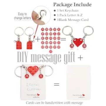 ChunlongFour Stocking Stuffers Brick matching couple heart keychain, personalized couple keychain with full letters A-Z, Valentine's Day gift, Christmas, birthday, and boyfriend/girlfriend gift.