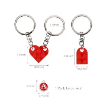 ChunlongFour Stocking Stuffers Brick matching couple heart keychain, personalized couple keychain with full letters A-Z, Valentine's Day gift, Christmas, birthday, and boyfriend/girlfriend gift.