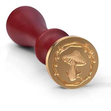 Mushroom Wreath Wax Seal Stamp Kit, Sealing Brass Stamper Gift Box Set with Removable Handle, All In One Beginner DIY Kit with Wax Beads & Candle Spoon for Wedding Invitation Letter Packaging Wrapping