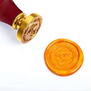 Mushroom Wreath Wax Seal Stamp Kit, Sealing Brass Stamper Gift Box Set with Removable Handle, All In One Beginner DIY Kit with Wax Beads & Candle Spoon for Wedding Invitation Letter Packaging Wrapping