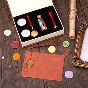 Mushroom Wreath Wax Seal Stamp Kit, Sealing Brass Stamper Gift Box Set with Removable Handle, All In One Beginner DIY Kit with Wax Beads & Candle Spoon for Wedding Invitation Letter Packaging Wrapping