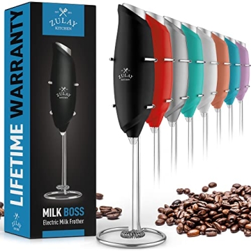 Zulay Kitchen Premium One-Touch Milk Frother for Coffee - Easy-Use Frother Handheld Foam Maker - Ele...