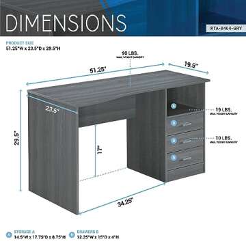 Techni Mobili Grey Computer Desk with Drawers