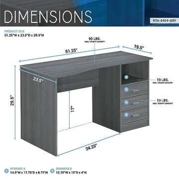 Techni Mobili Grey Computer Desk with Drawers