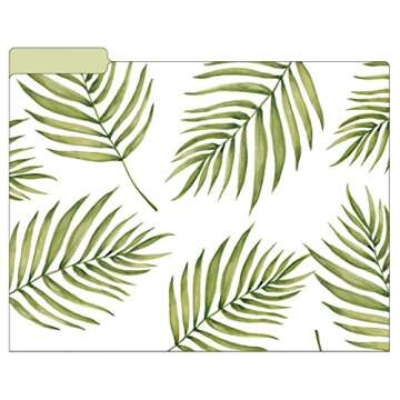 bloom daily planners Decorative File Folders - Set of Six Letter Size (8.5” x 11”) Organizers, 1/3 Cut Tabs - Assorted Designs - Palm Leaves