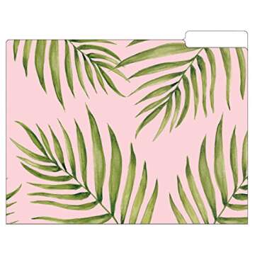 bloom daily planners Decorative File Folders - Set of Six Letter Size (8.5” x 11”) Organizers, 1/3 Cut Tabs - Assorted Designs - Palm Leaves