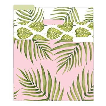 bloom daily planners Decorative File Folders - Set of Six Letter Size (8.5” x 11”) Organizers, 1/3 Cut Tabs - Assorted Designs - Palm Leaves