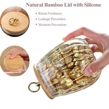 Viovian Glass Coffee Nuts Canister 750ml(25FL OZ) Glass Candy Jar with Wood Lid Airtight Glass Nut Container Petal Decorative Kitchen Storage Jar for Coffee Beans Sugar Cookies (Oval)