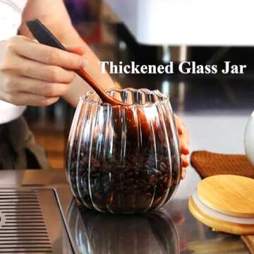 Viovian Glass Coffee Nuts Canister 750ml(25FL OZ) Glass Candy Jar with Wood Lid Airtight Glass Nut Container Petal Decorative Kitchen Storage Jar for Coffee Beans Sugar Cookies (Oval)