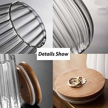 Viovian Glass Coffee Nuts Canister 750ml(25FL OZ) Glass Candy Jar with Wood Lid Airtight Glass Nut Container Petal Decorative Kitchen Storage Jar for Coffee Beans Sugar Cookies (Oval)