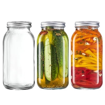 GLING 3 Count 64 oz Glass Mason Jars with Lids