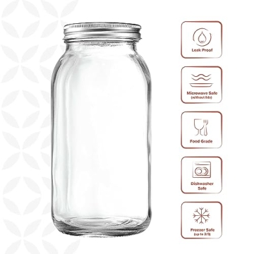 GLING 3 Count 64 oz Glass Mason Jars with Lids