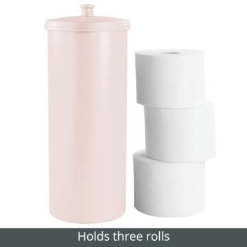 mDesign Plastic Floor Stand Toilet Paper Organizer with Cover, 3-Roll Space-Saving Tissue Storage for Bathroom, Fits Under Sink, Vanity, Shelf, in Cabinet, Corner - Hyde Collection - Light Pink