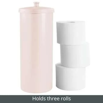 mDesign Plastic Floor Stand Toilet Paper Organizer with Cover, 3-Roll Space-Saving Tissue Storage for Bathroom, Fits Under Sink, Vanity, Shelf, in Cabinet, Corner - Hyde Collection - Light Pink