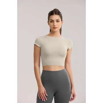 ENERBLOOM Workout Crop Tops for Women Yoga Short Sleeve Mild Support Slim Fit Cropped Athletic Shirt...