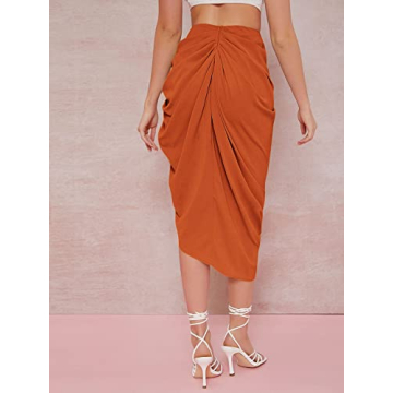 WDIRARA Women's Beautiful Split Front Midi Skirt Orange